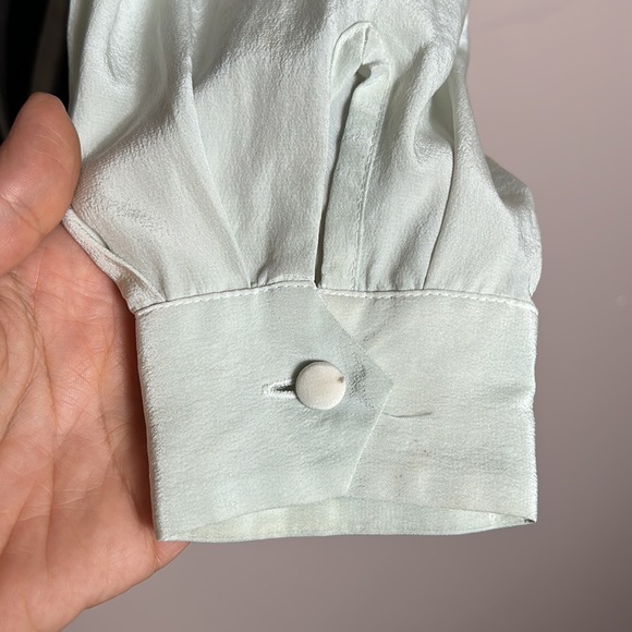 VINTAGE BOB MACKIE SILK WEARABLE ART BLOUSE sage green size M - Picture 9 of 11